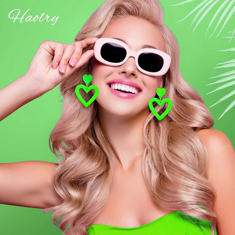 HOLYRY Neon Heart Earrings for Women Acrylic Neon Earrings 80s 90s Outfit for Women Glow Party Accessories Gifts Hot Pink Orange Green Yellow - Image 4